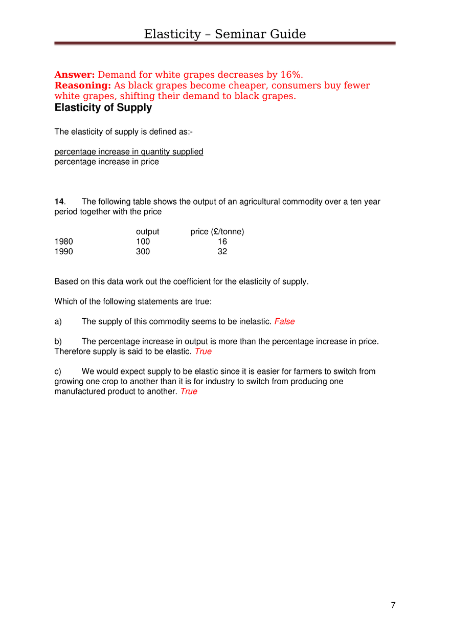Price Elasticity of Demand Answers - Page 7
