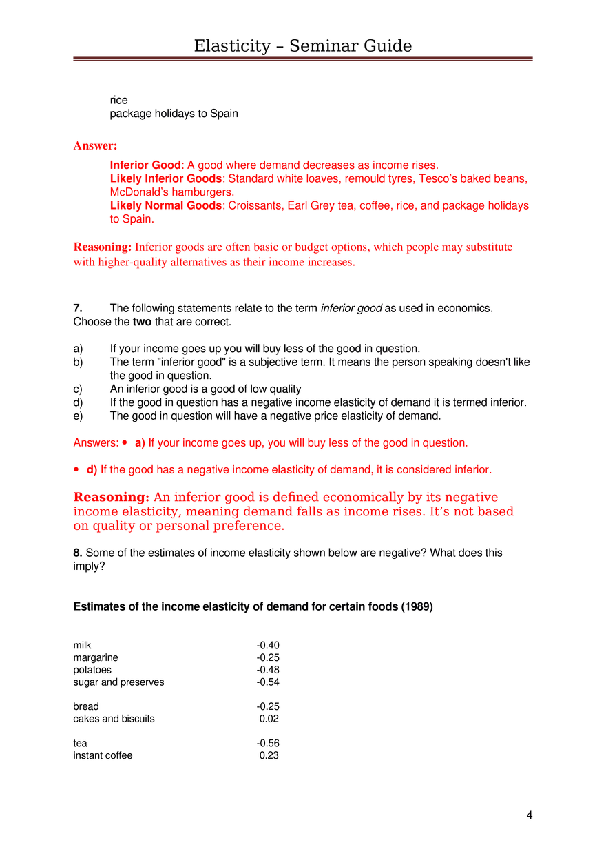 Price Elasticity of Demand Answers - Page 4
