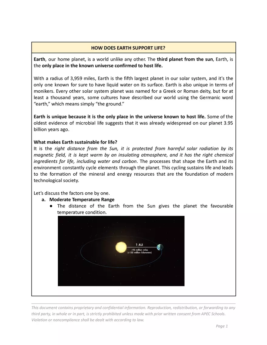 How Does Earth Support Life - Page 1