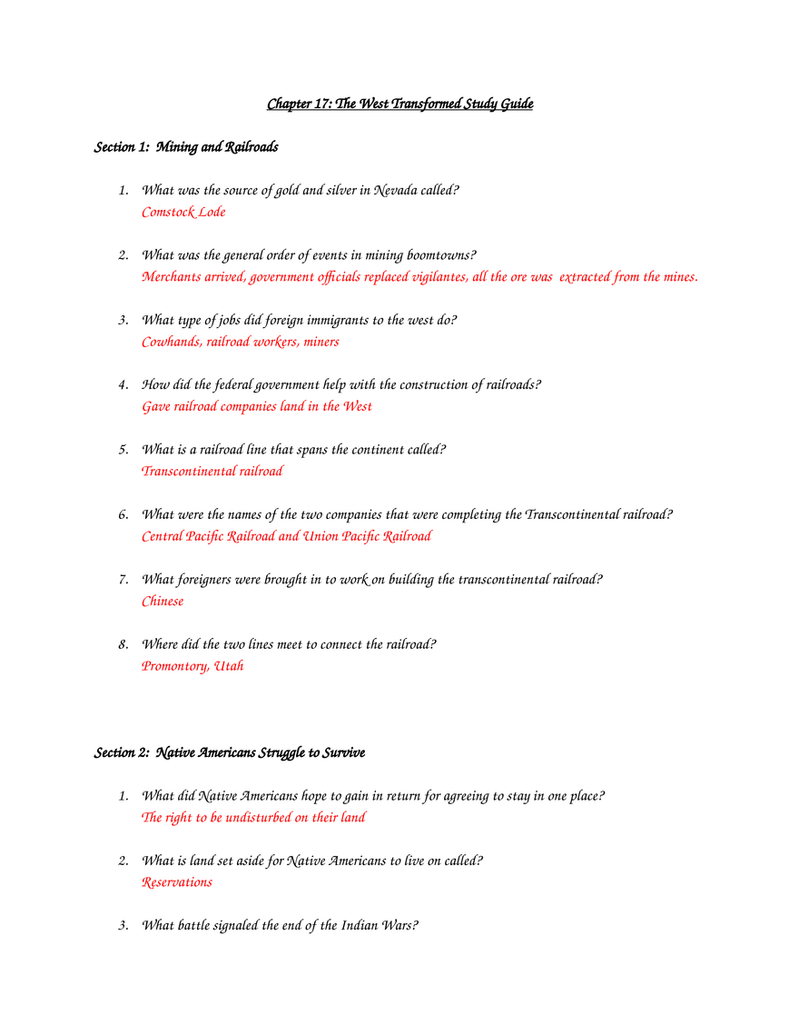 Chapter 17 The West Transformed Study Guide - Page 1