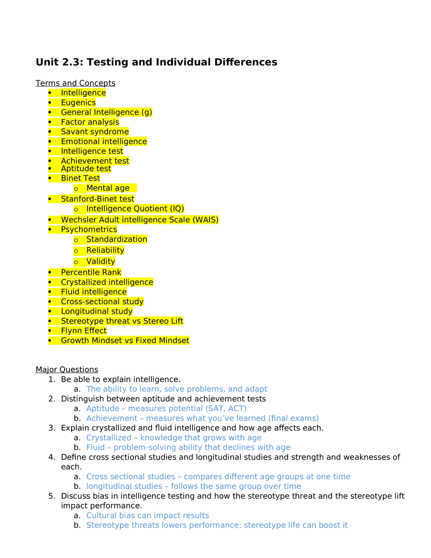 Unit 2.3 Testing and Individual Diﬀerences - Page 1