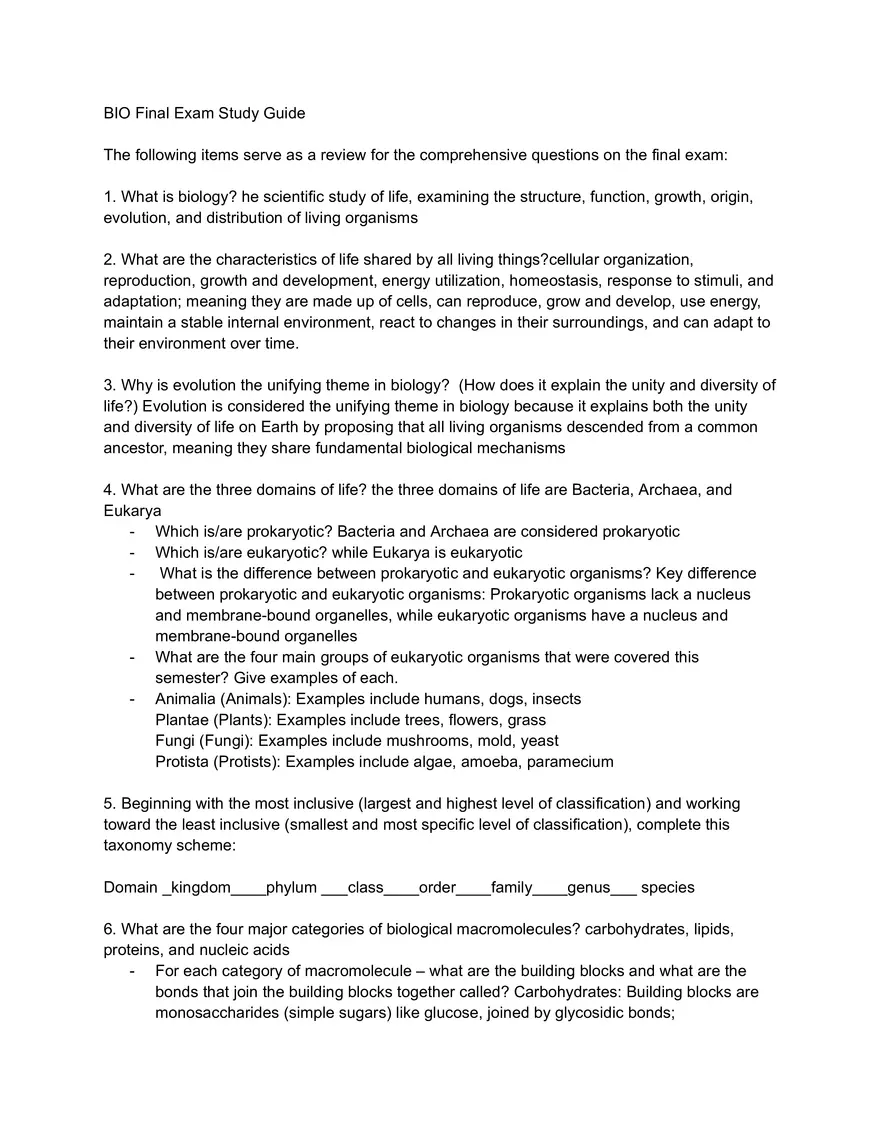 Bio Final Exam Study Guide - Page 1