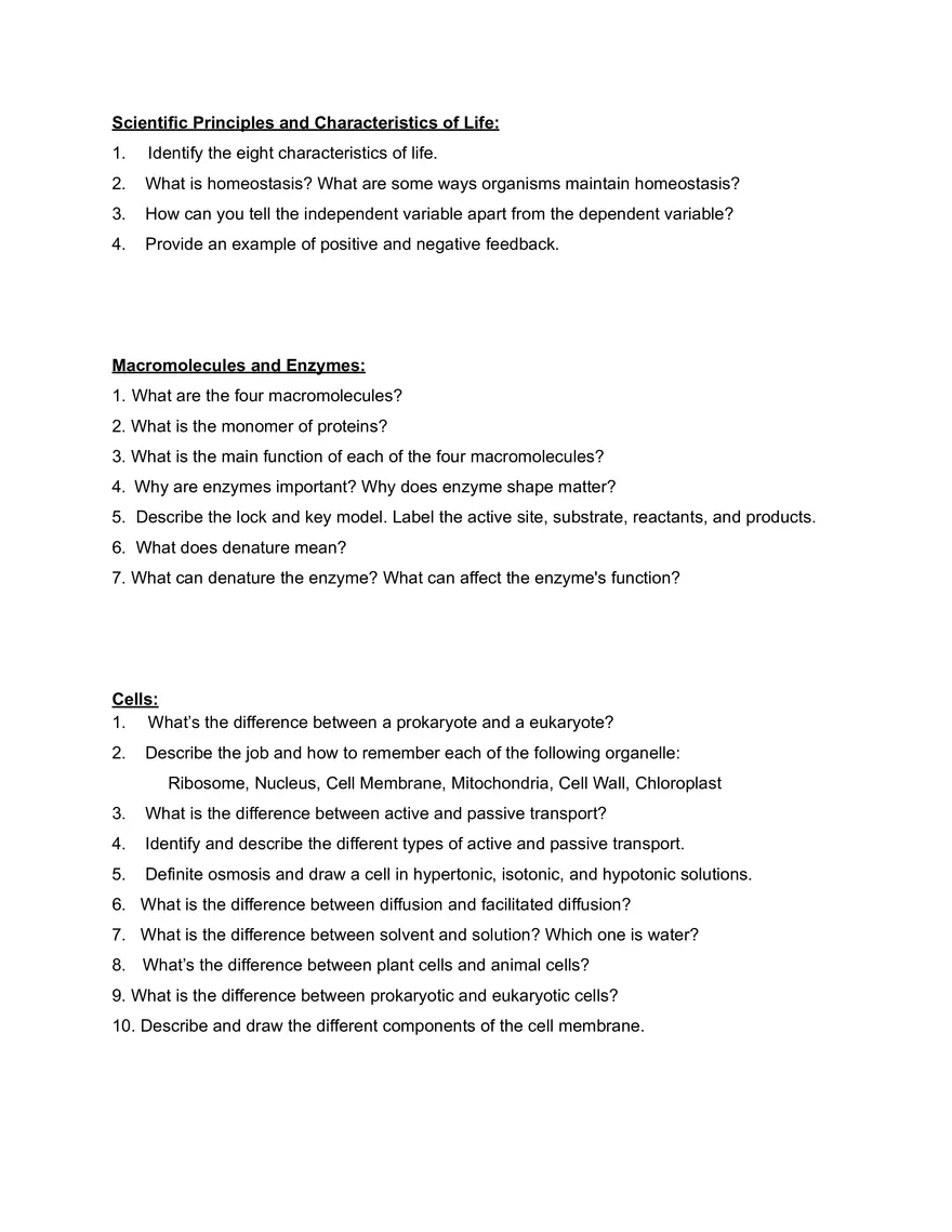 Biology 1 Final Exam Review Guide - Page 2