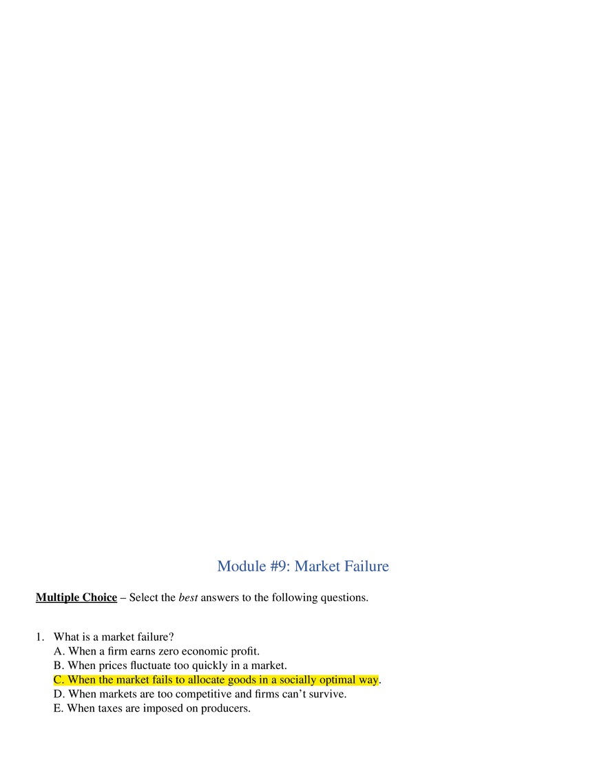 Module 9 Market Failure Multiple Choice - Page 1