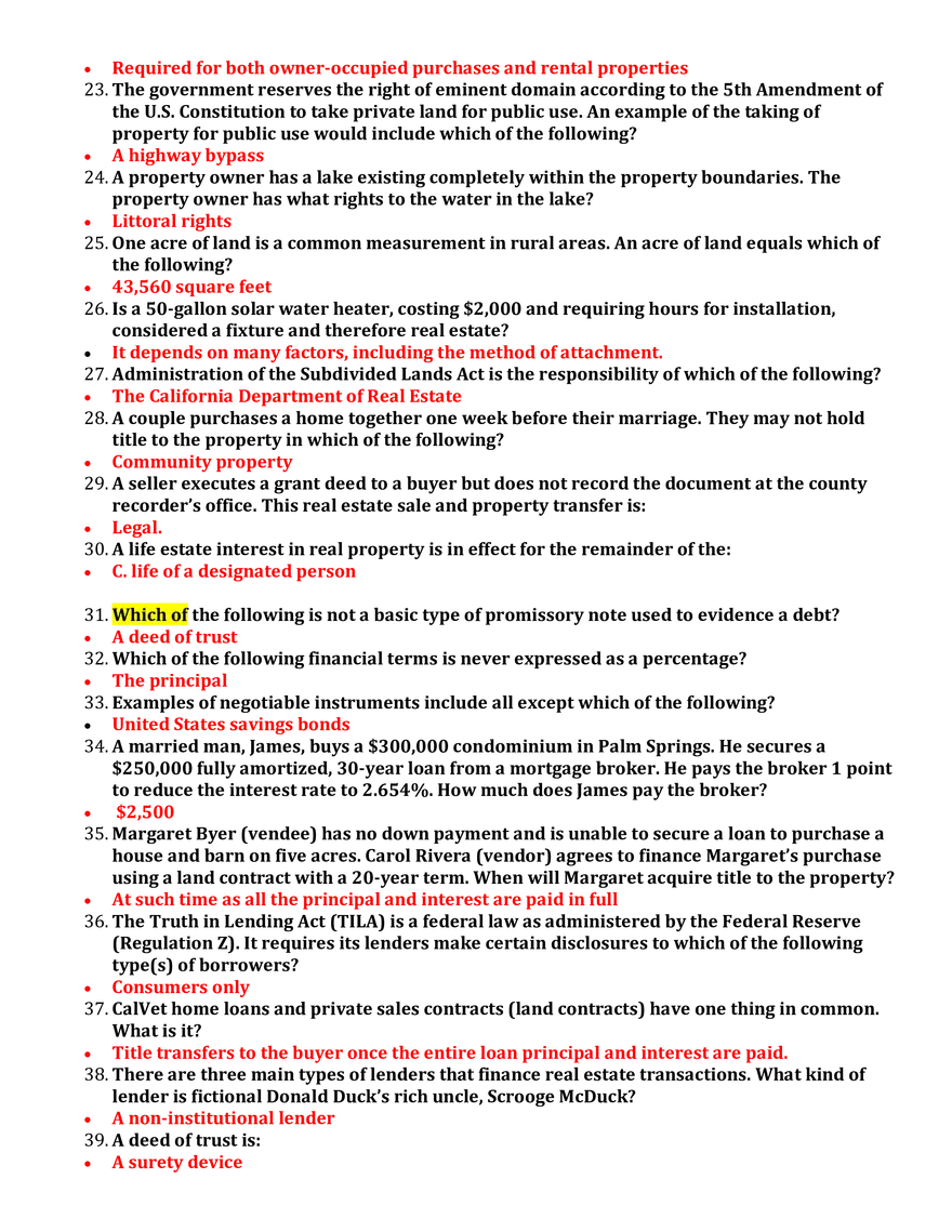 California Real Estate Salesperson Practice Exam 1 - Page 2