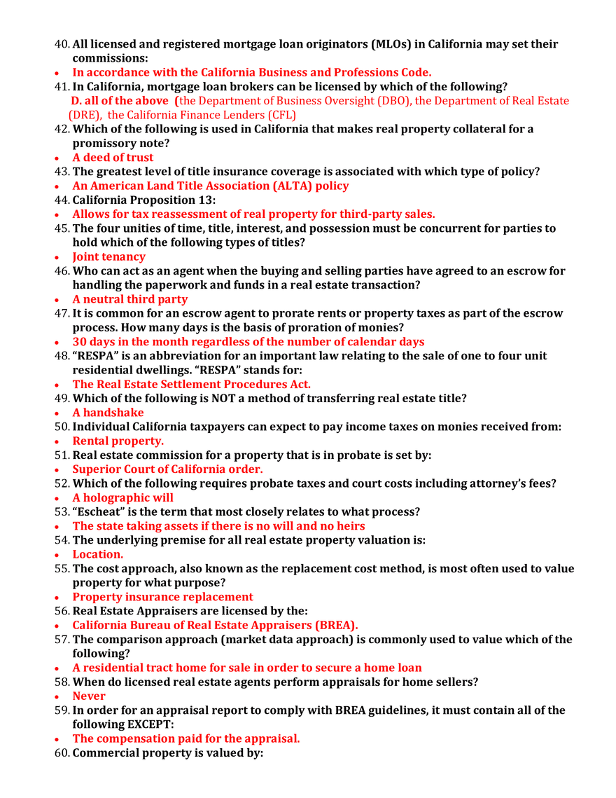 California Real Estate Salesperson Practice Exam 1 - Page 3