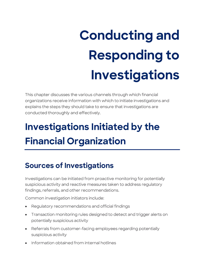 Investigations Initiated by the Financial Organization - Page 1