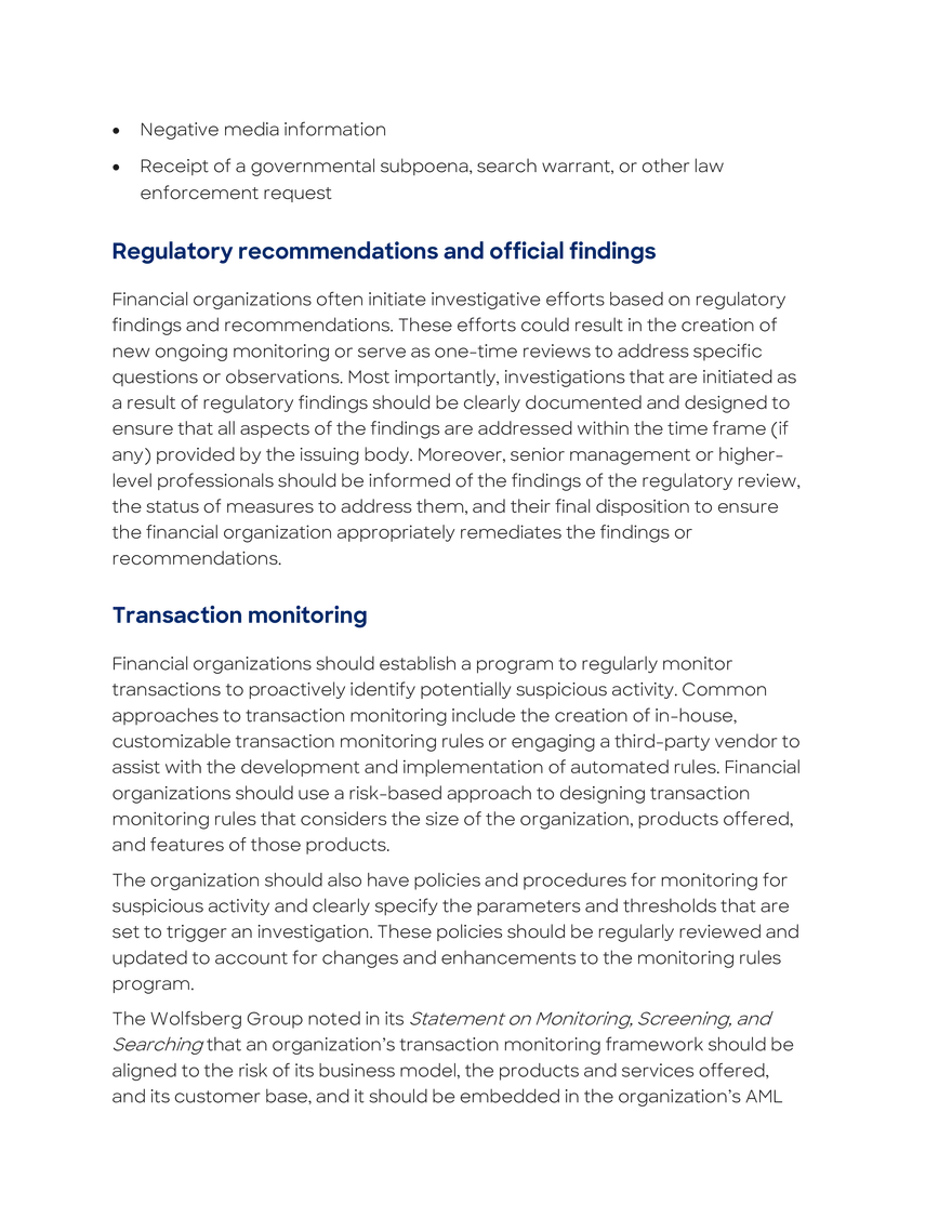 Investigations Initiated by the Financial Organization - Page 2