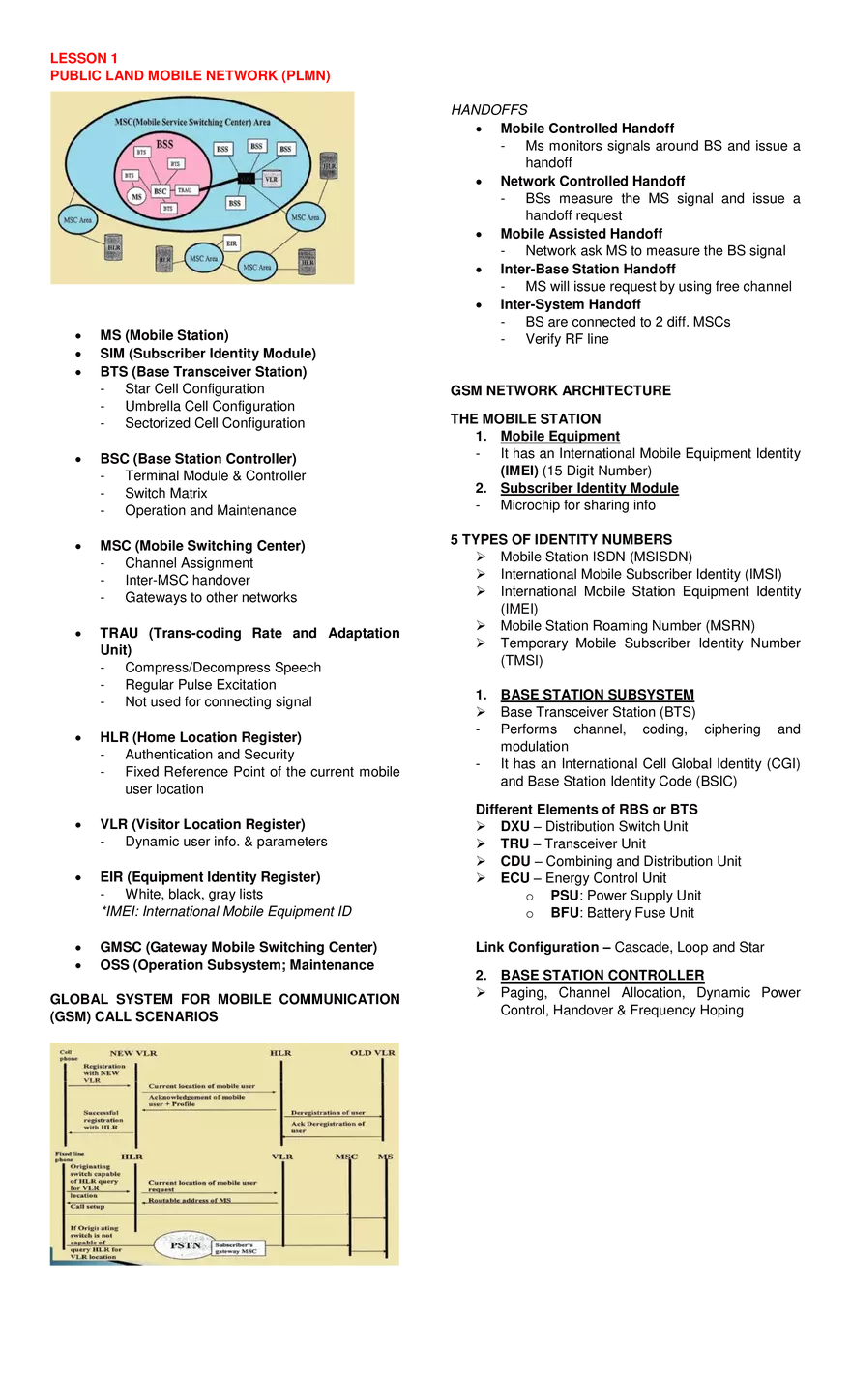 Lesson 1 Public Land Mobile Network (PLMN) - Page 1