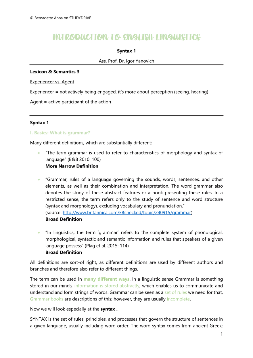 Summary to Introduction to English Linguistics - Page 34