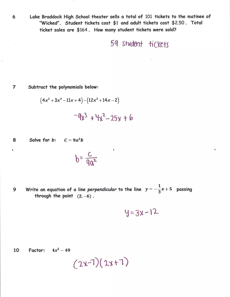 Algebra 1 Final Exam - Page 2