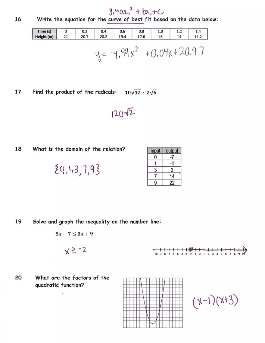 Algebra 1 Final Exam - Page 4