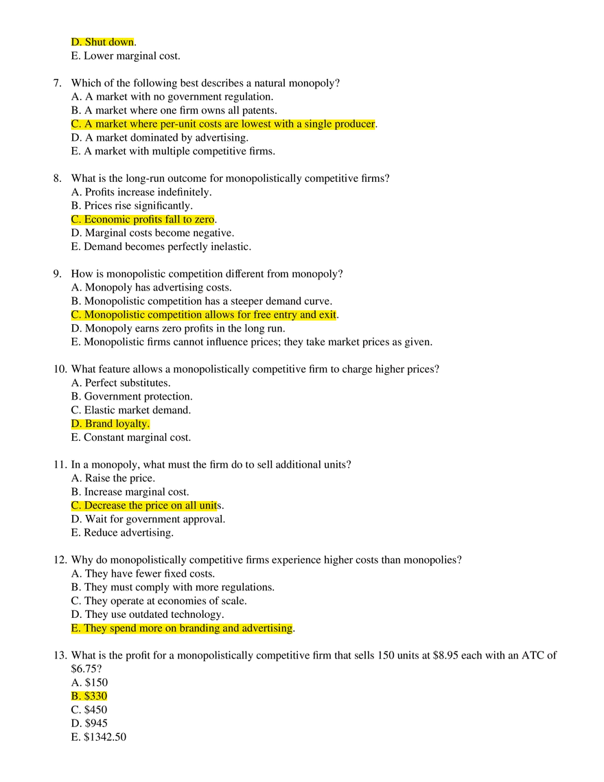 Module 7 Monopoly and Monopolistic Competition Multiple Choice - Page 2