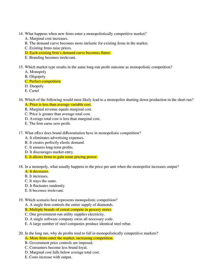 Module 7 Monopoly and Monopolistic Competition Multiple Choice - Page 3