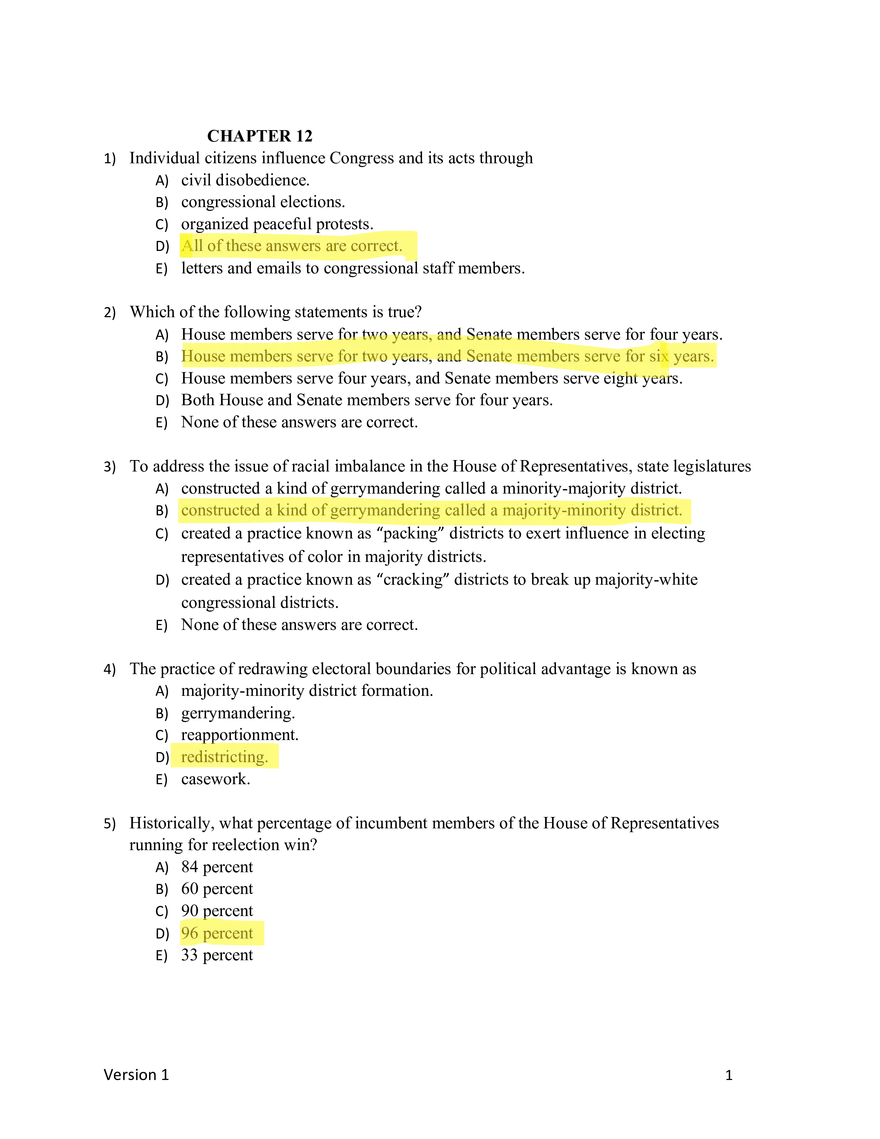 US Government Chapter 12-13 Answer Key - Page 1
