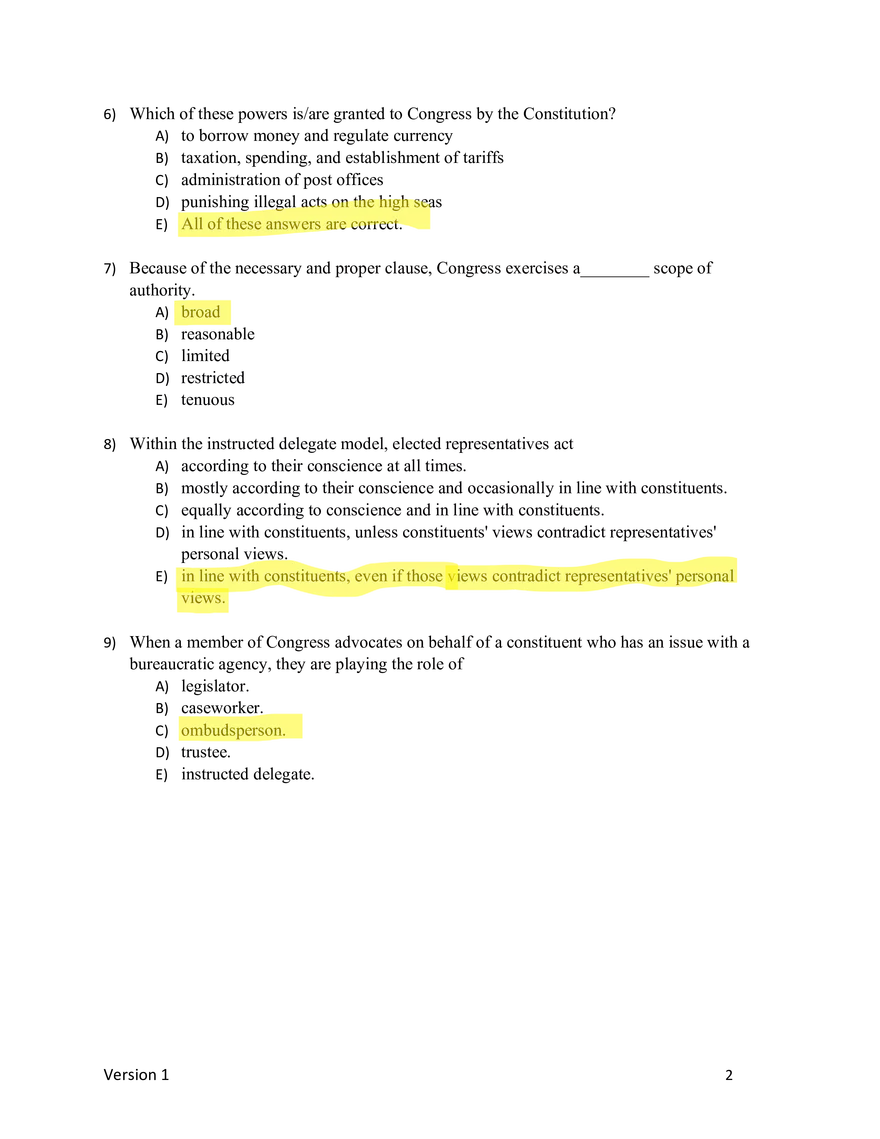 US Government Chapter 12-13 Answer Key - Page 2