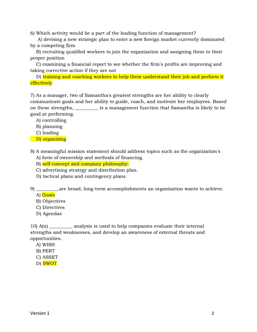 Introduction to Business Quiz Chapter 7 - Page 2