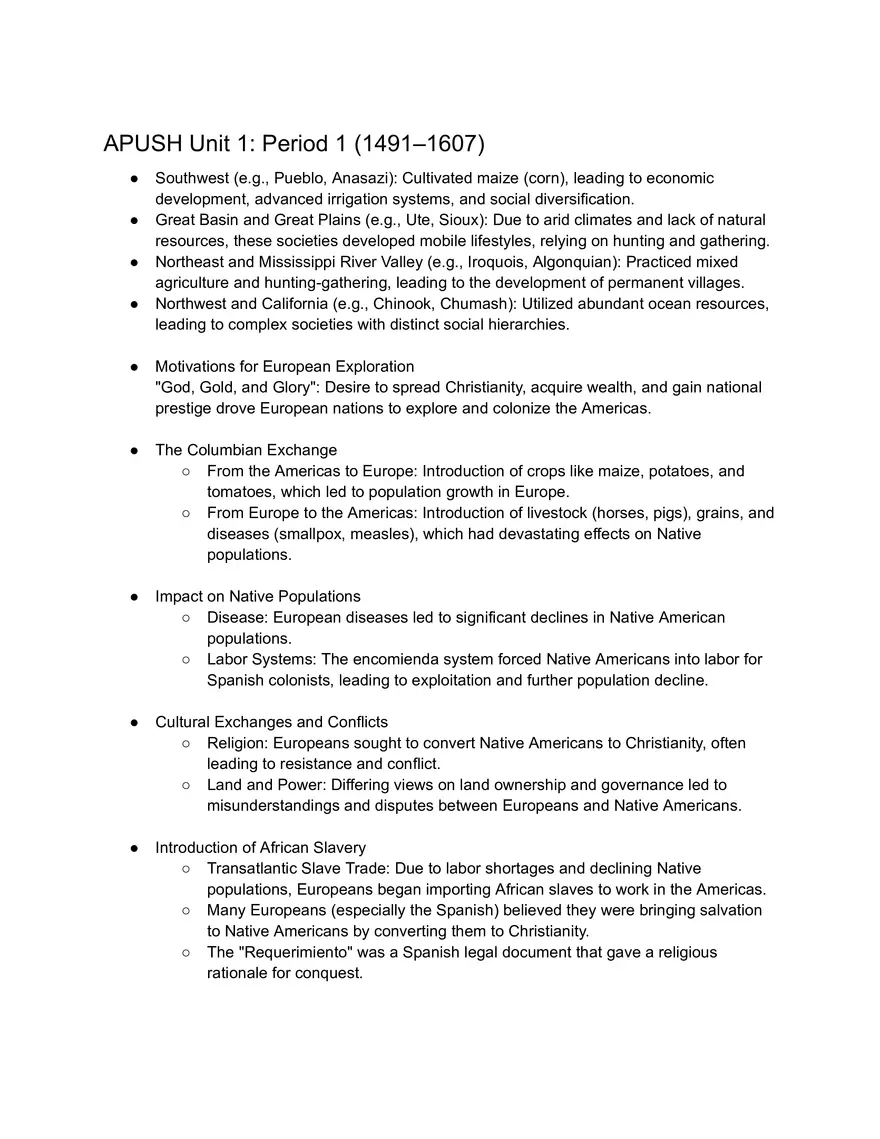 APUSH Unit 1 Period 1 (1491–1607) - Page 1