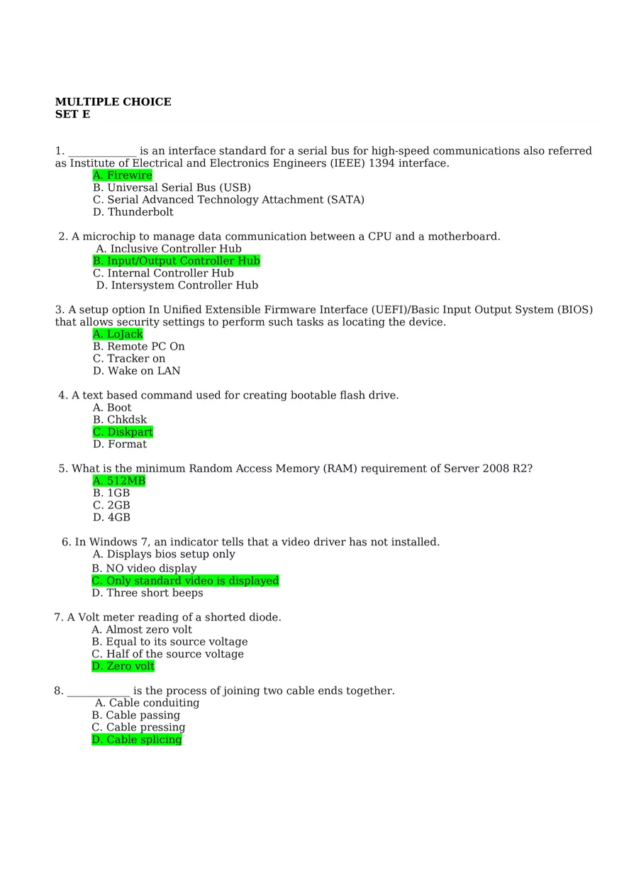 Computer Systems Servicing Written Exam  Set E - Page 1