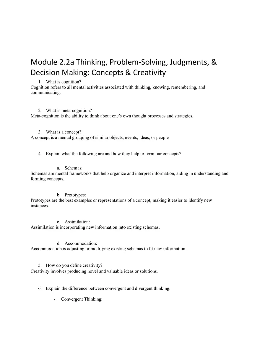 Module 2.2a Thinking, Problem-Solving, Judgments, & Decision Making Concepts & Creativity - Page 1