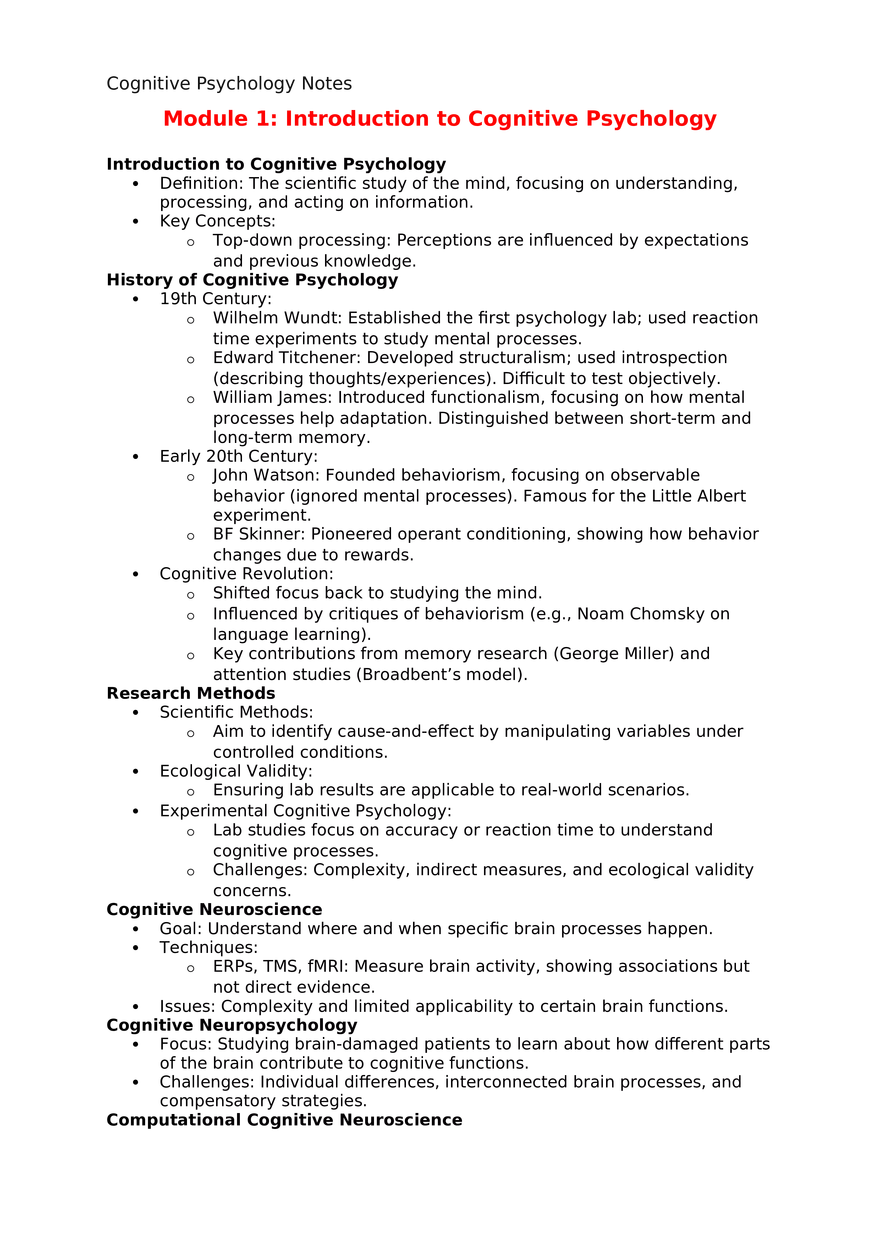 Module 1 Introduction to Cognitive Psychology - Page 1