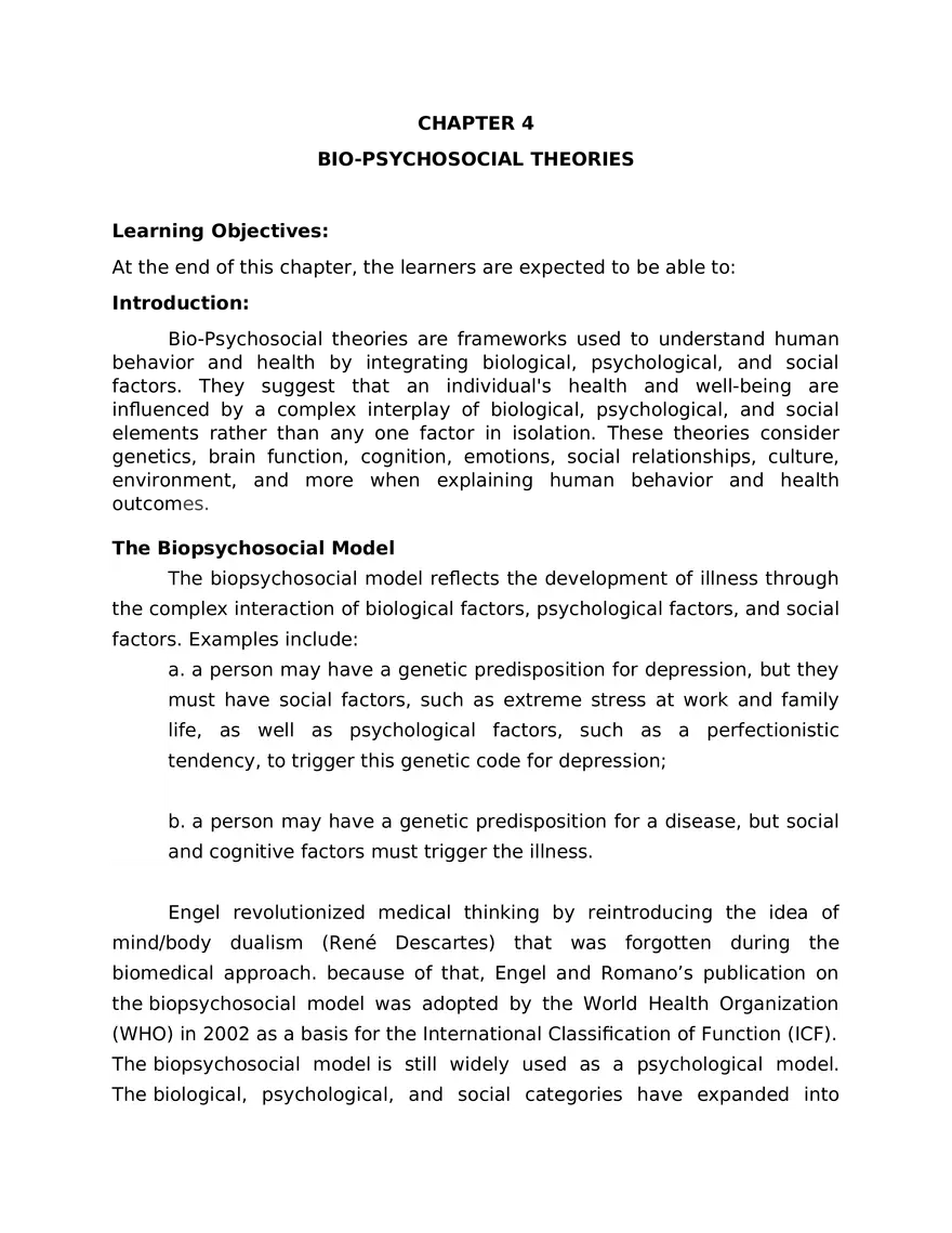 Chapter 4 Bio-Psychosocial Theories - Page 1