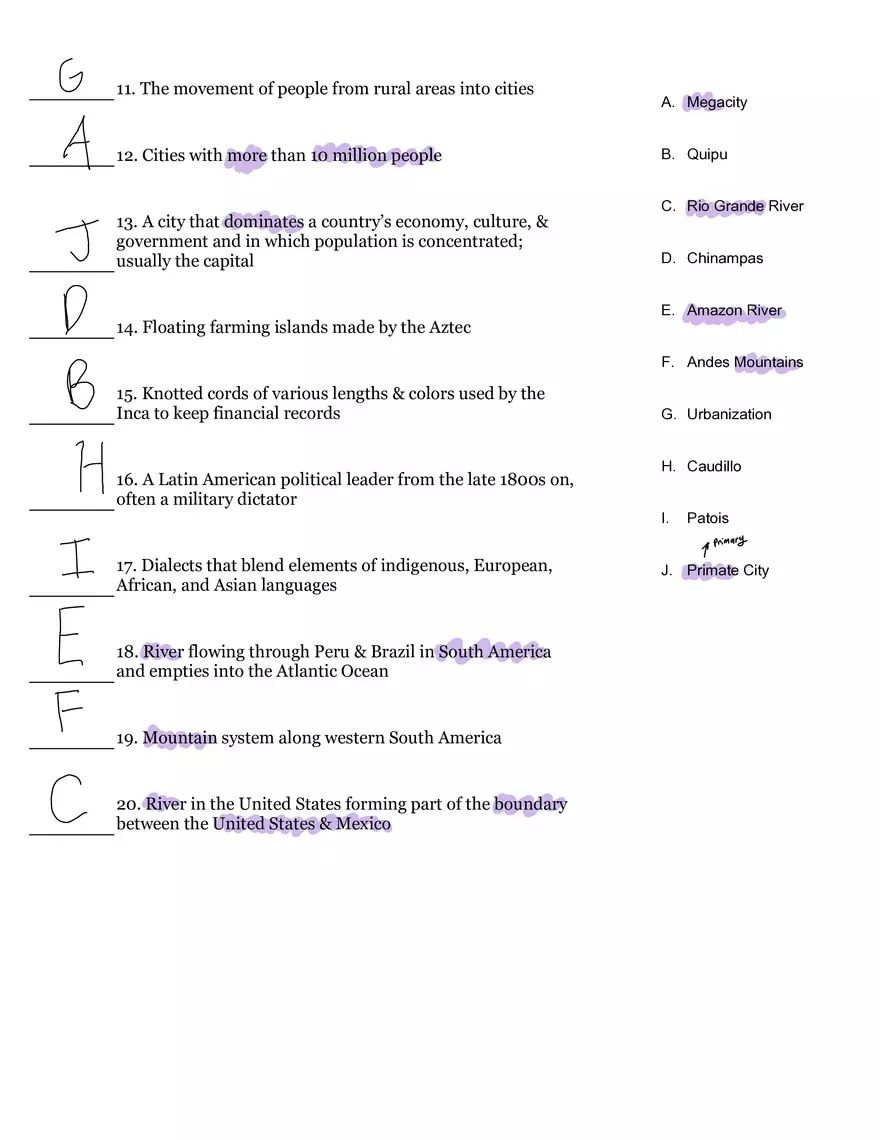 World Geography Latin America Key Terms - Page 2
