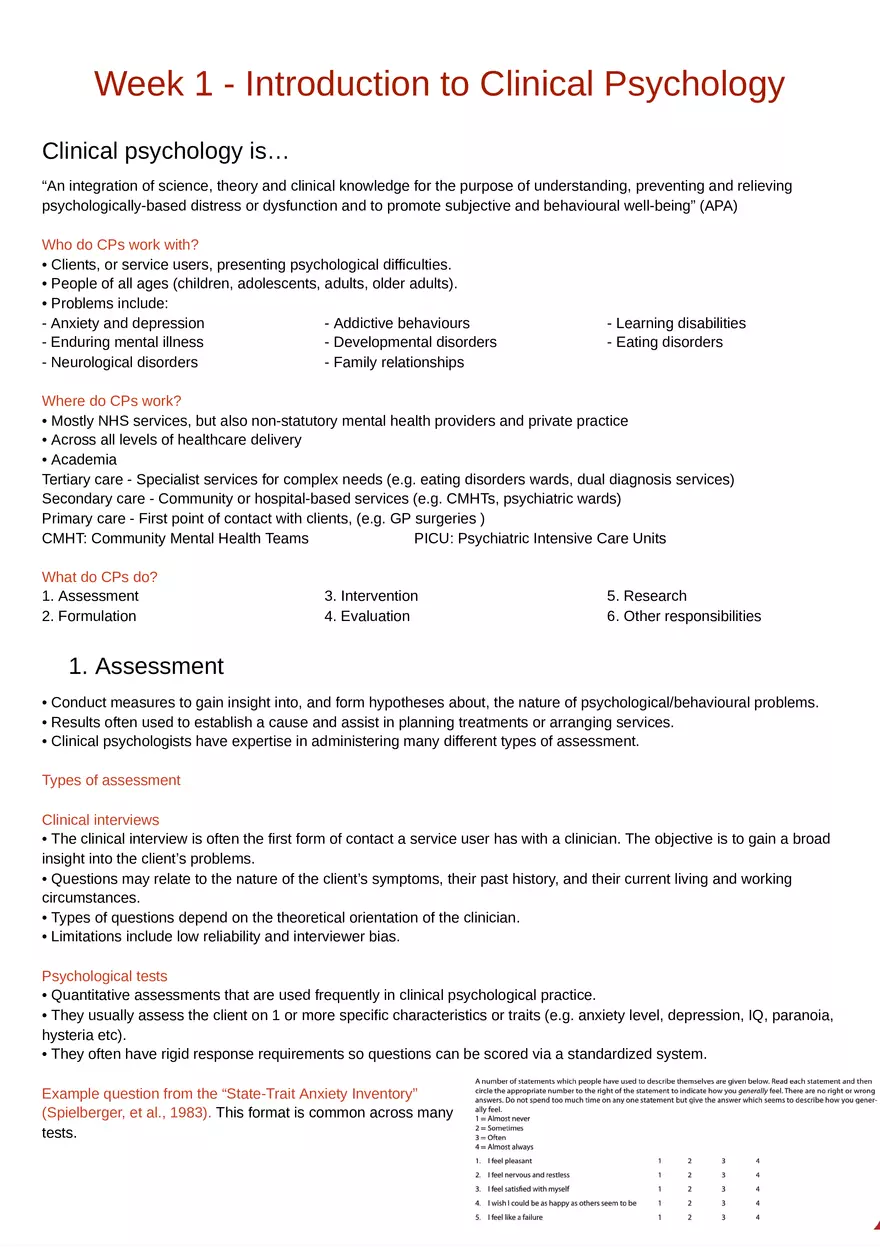 Week 1 - Introduction to Clinical Psychology - Page 1