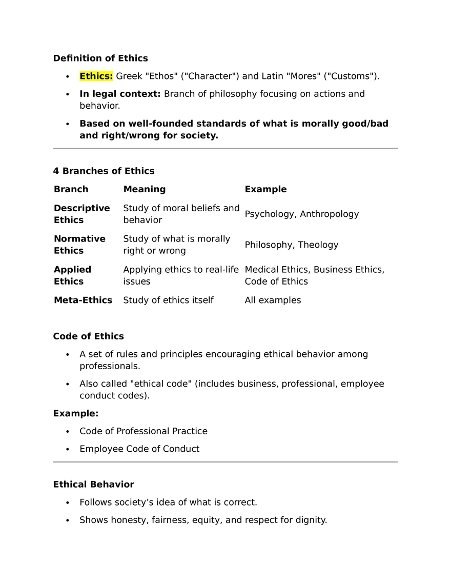 Definition of Ethics - Page 1
