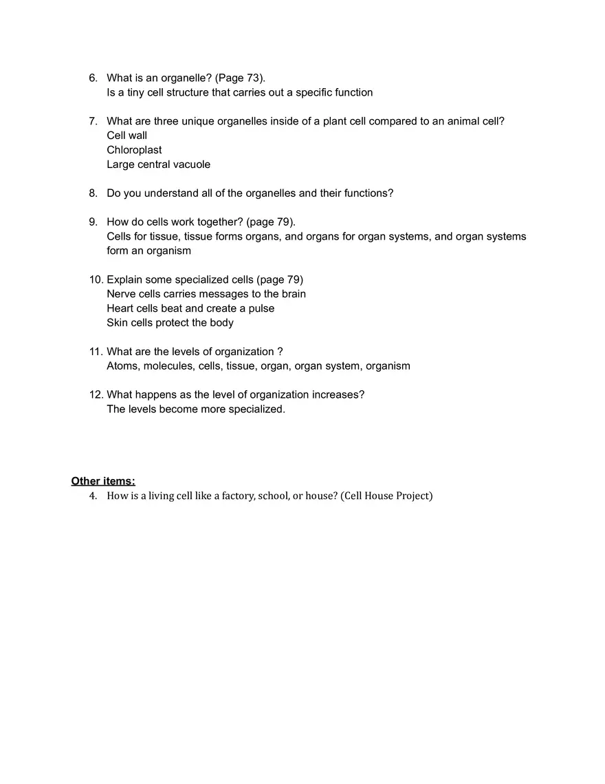 Review Sheet for Structure and Function of Cells and Cell Structures - Page 2