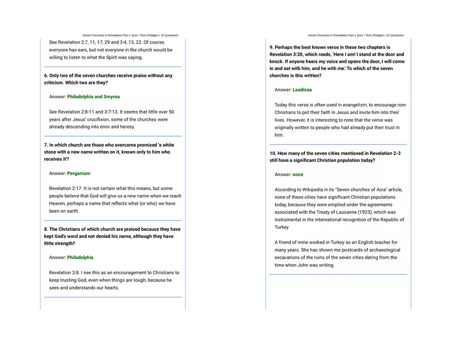 Seven Churches in Revelation Part 1 Quiz - Page 4