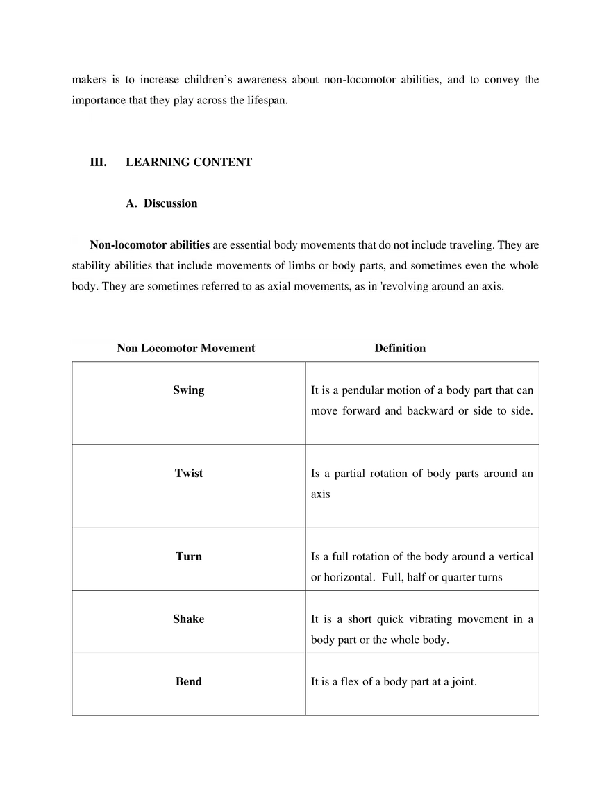 Non Locomotor Movemets - Page 2