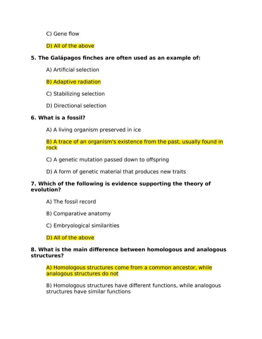 Evolution Practice Exam - Page 2