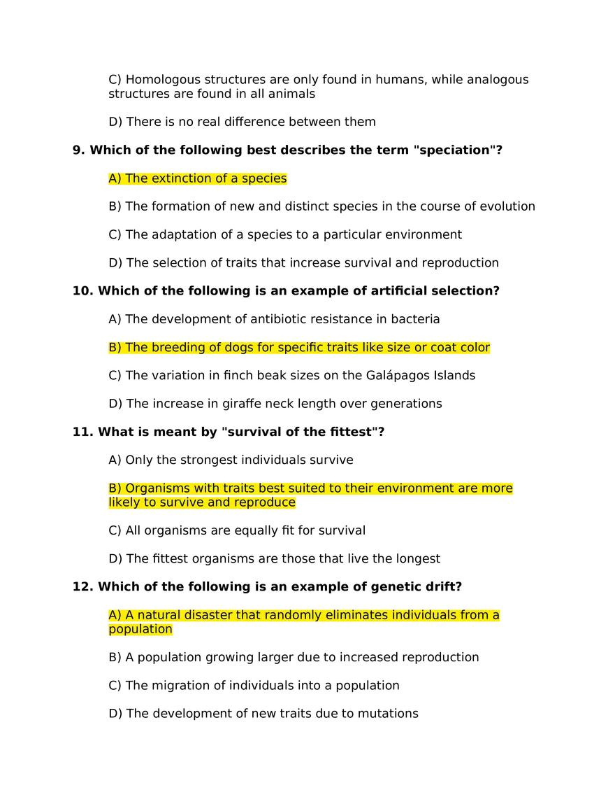 Evolution Practice Exam - Page 3
