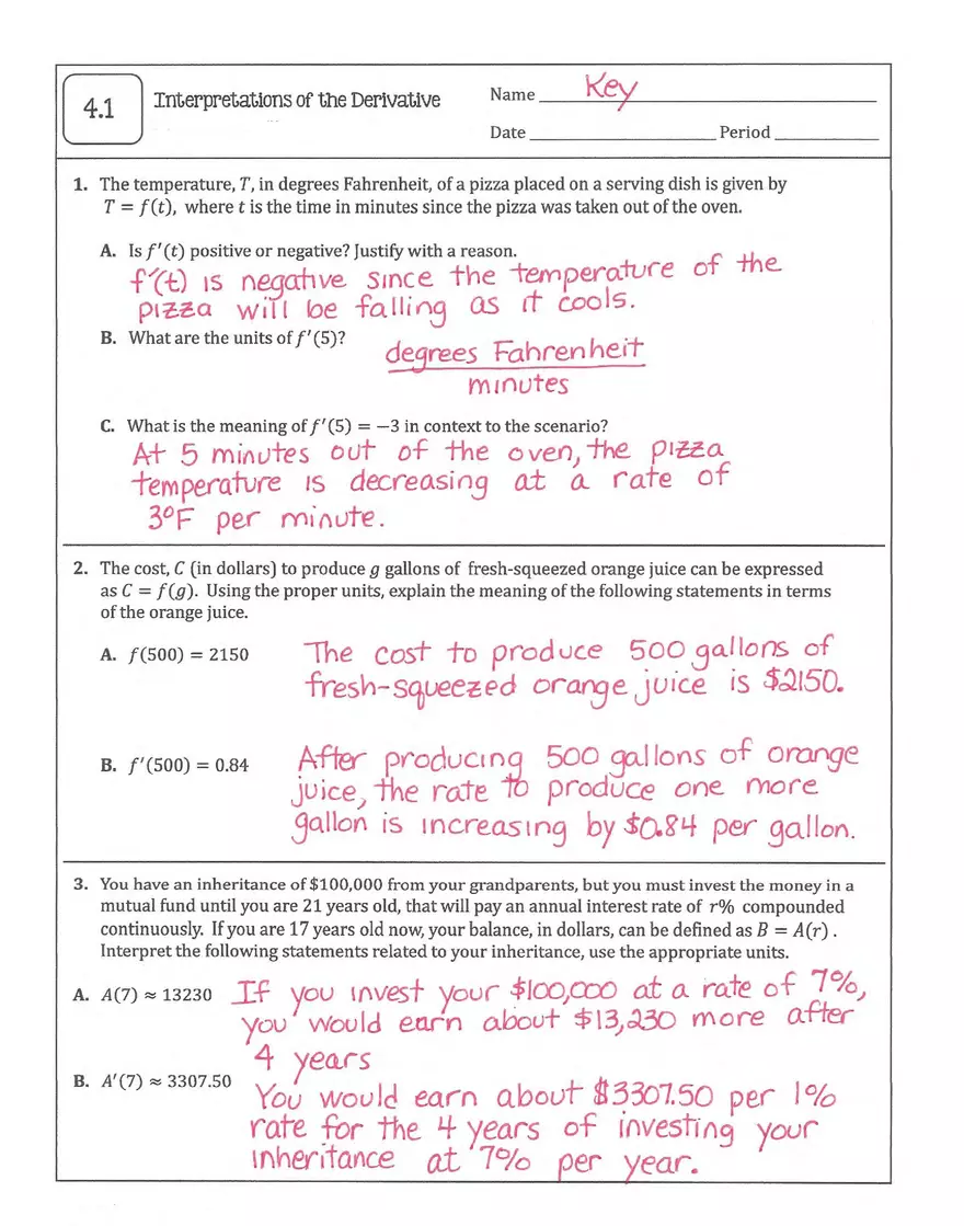 Interpretations of the Derivative Homework - Page 1