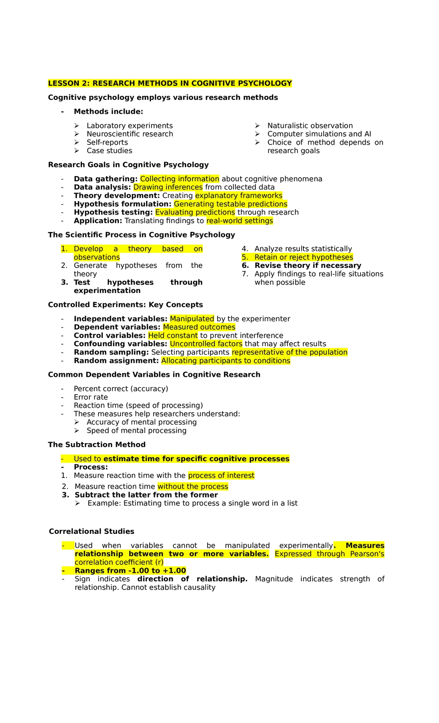 Lesson 2  Research Methods in Cognitive Psychology - Page 1