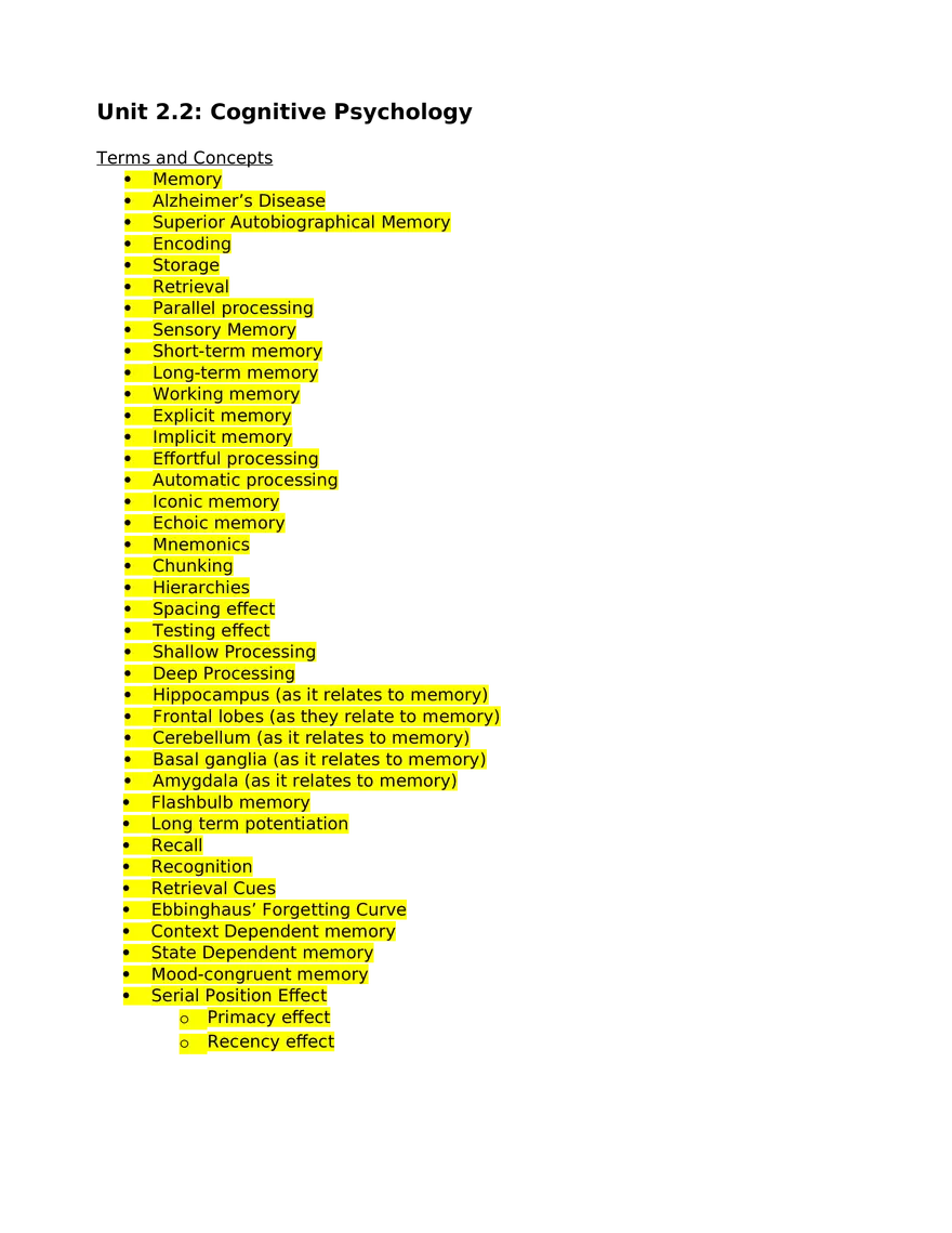 Unit 2.2 Cognitive Psychology - Page 1
