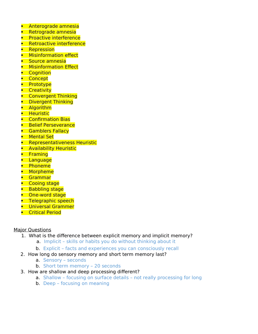 Unit 2.2 Cognitive Psychology - Page 2