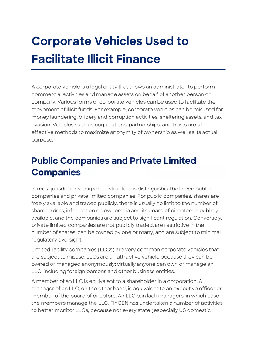 Corporate Vehicles Used to Facilitate Illicit Finance - Page 1