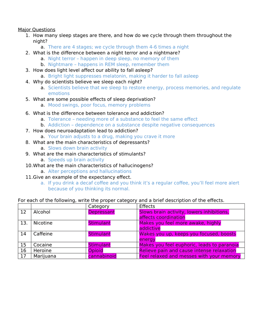 Unit 1.2 Consciousness, Sleep, Psychoactive Drugs - Page 2