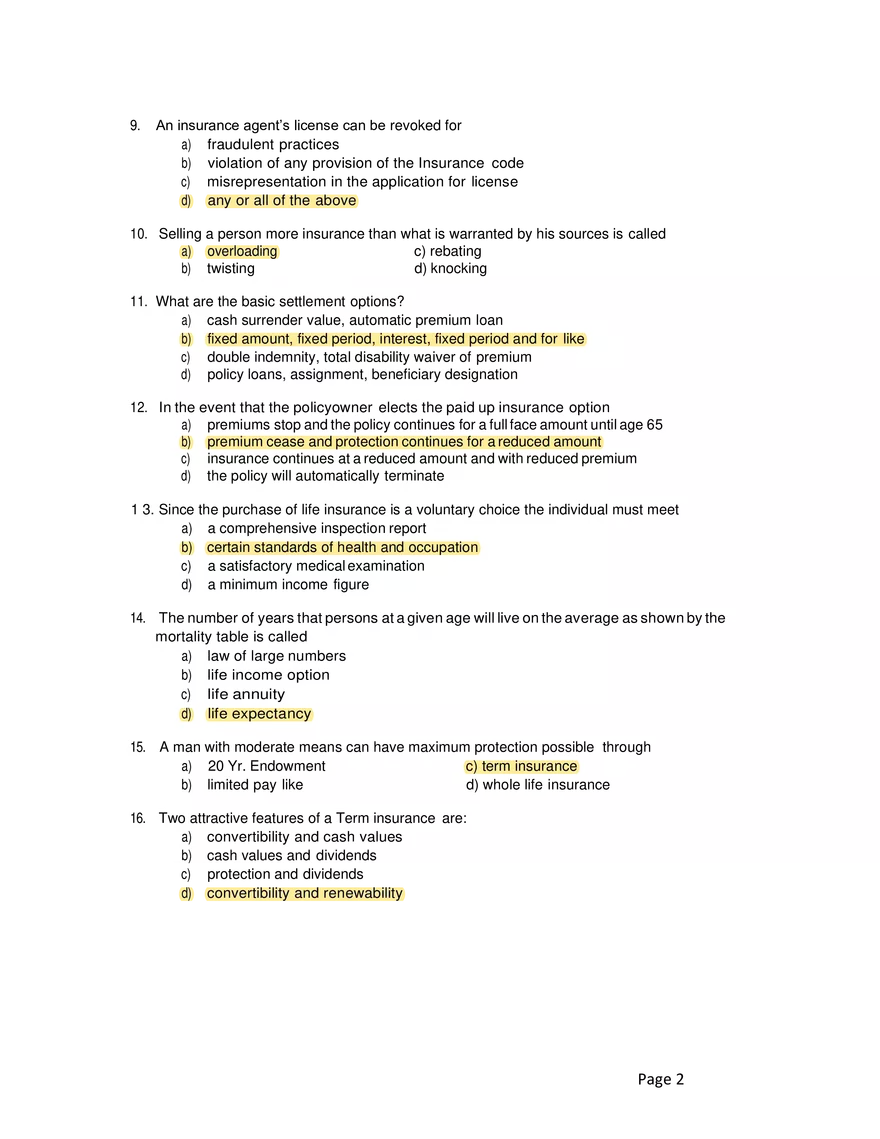 General Insurance Exam Questions and Answers - Page 2