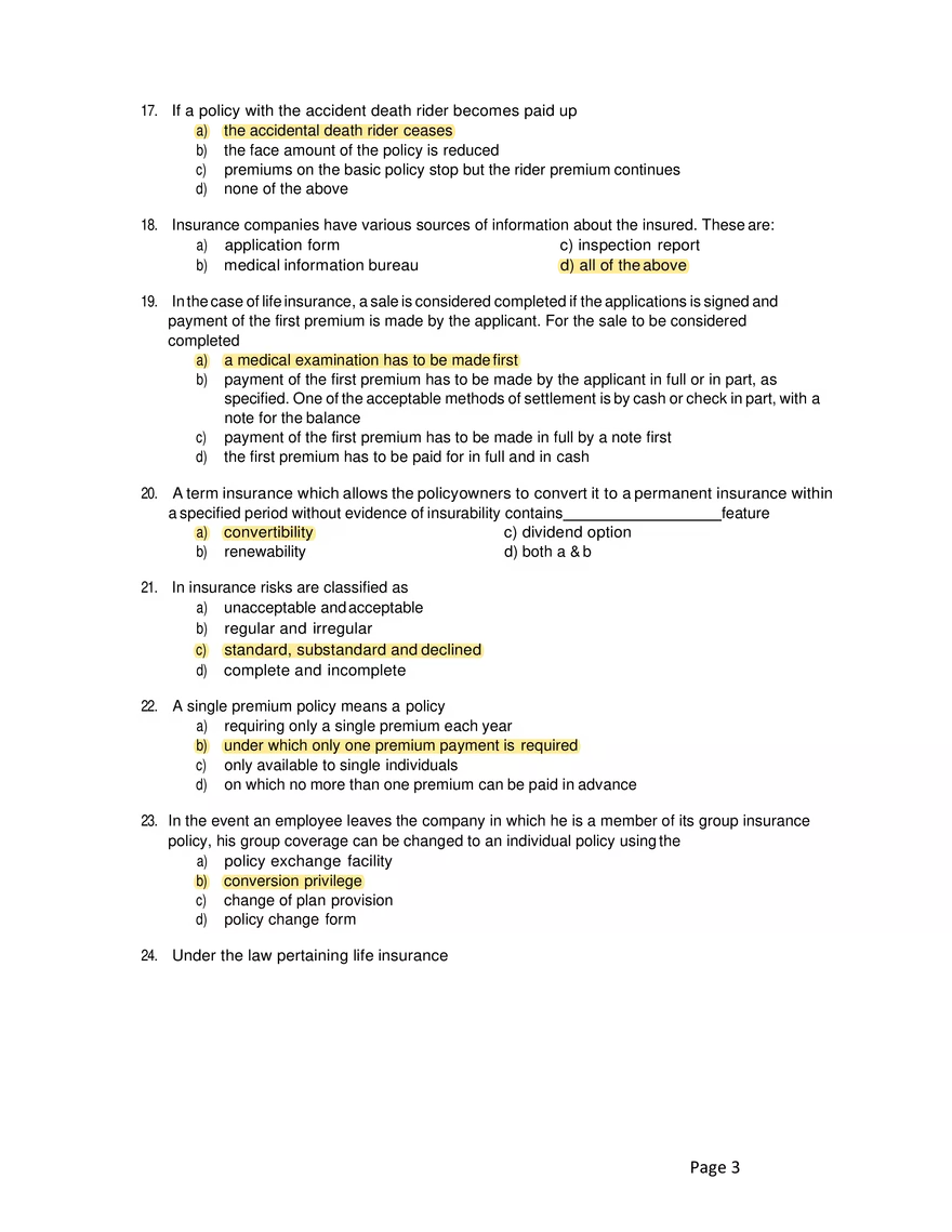 General Insurance Exam Questions and Answers - Page 3