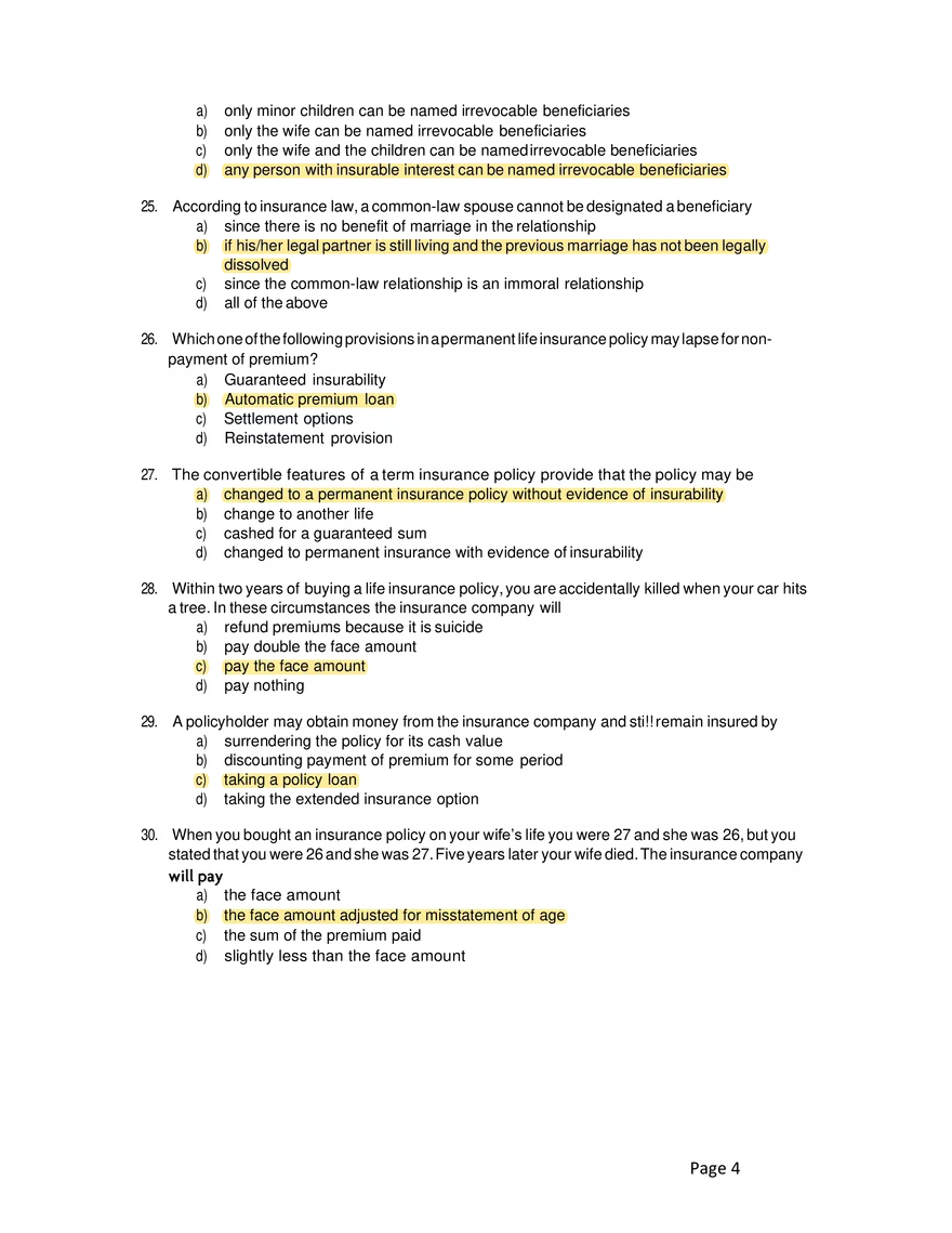 General Insurance Exam Questions and Answers - Page 4