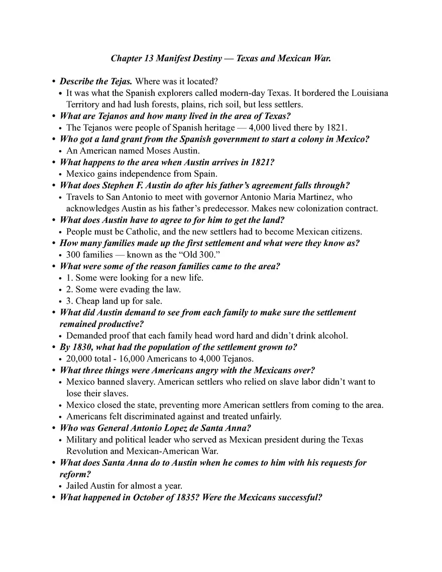 Chapter 13 Manifest Destiny — Texas and Mexican War - Page 1