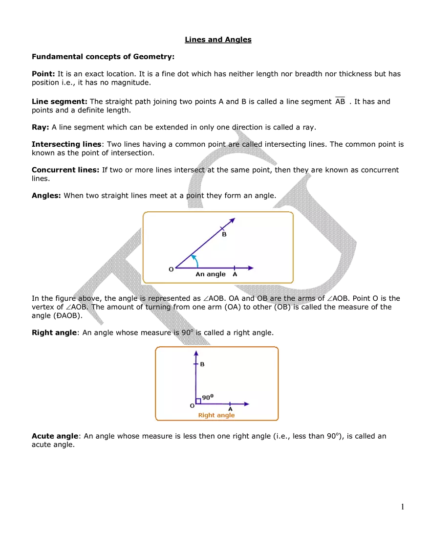 Lines and Angles - Page 1