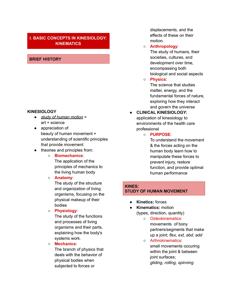 I. Basic Concepts in Kinesiology. Kinematics - Page 1