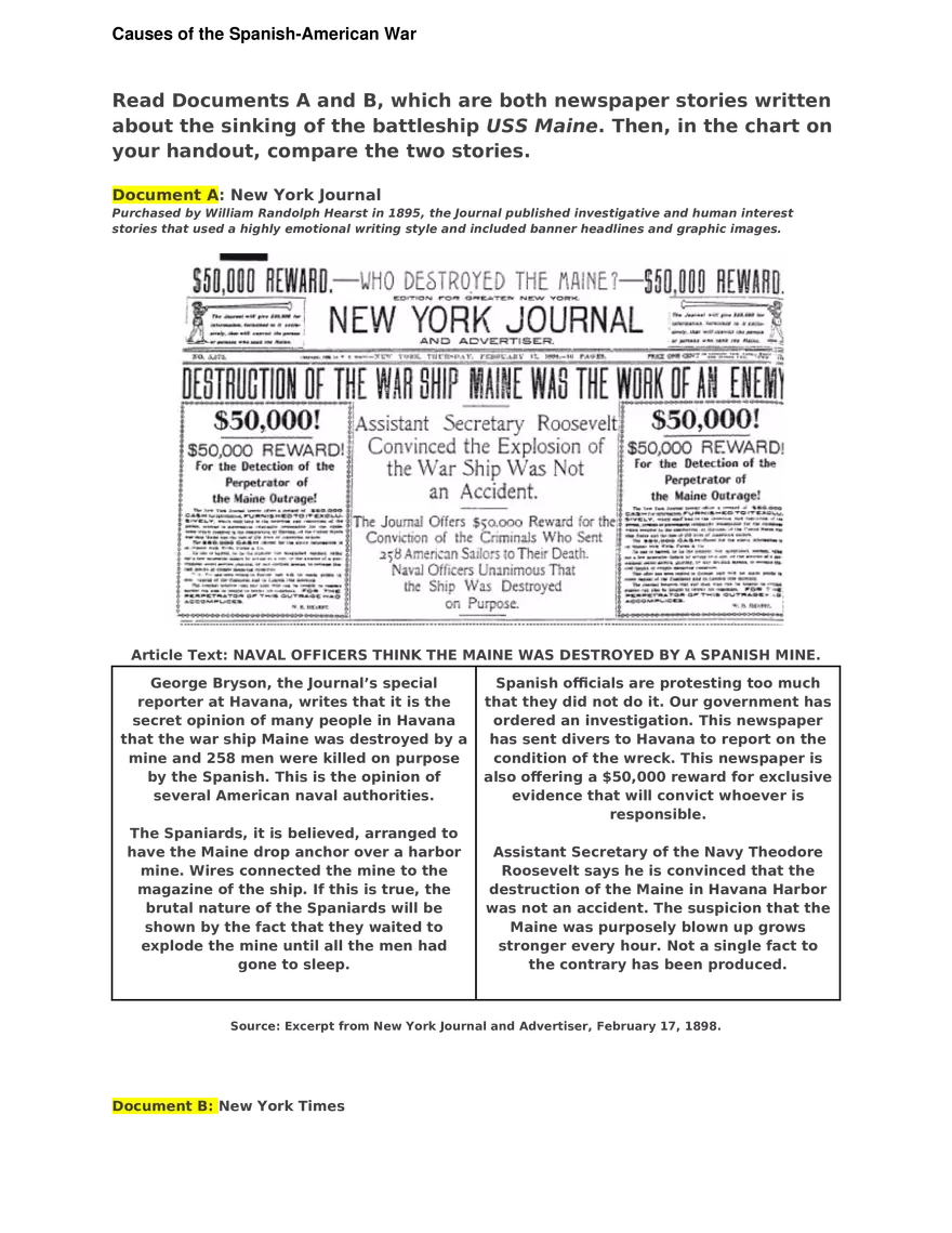 Causes of the Spanish-American War - Page 1
