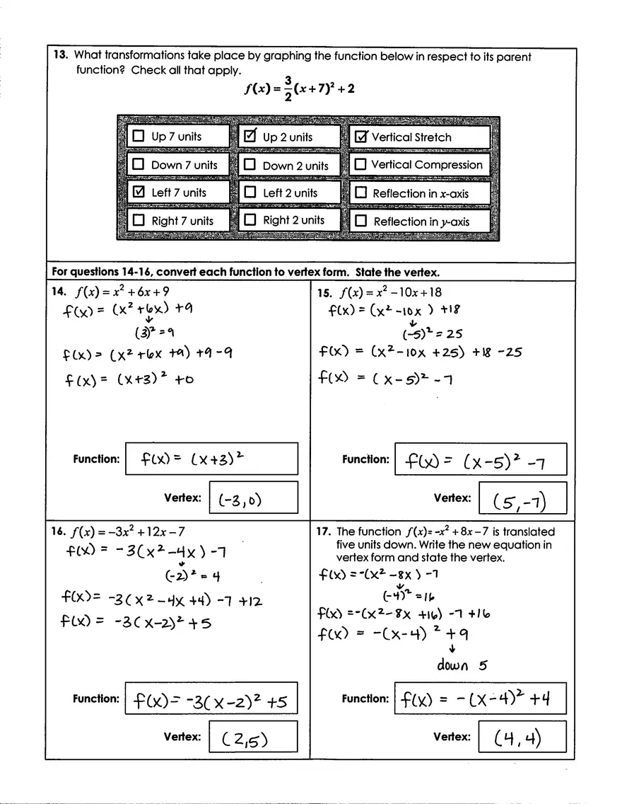 Unit 3 Test Parent Functions & Transformations - Page 3