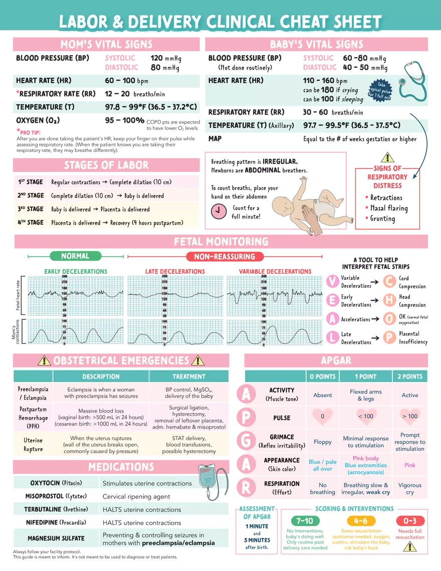 Labor & Delivery Clinical Cheat Sheet - Page 1