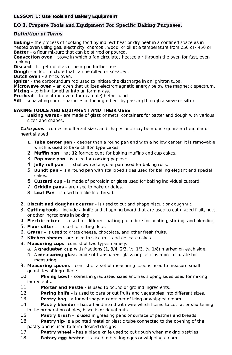 Use Tools and Bakery Equipment - Page 1